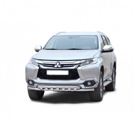 Защита переднего бампера «Труба двойная» (d63,5) для Mitsubishi Pajero Sport (2017-н.в.)(Окрашенное) купить недорого с доставкой в Красногорск