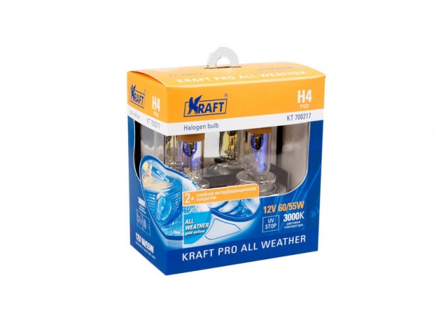 Автолампа H4 12v 60/55w (P43t) Kraft Pro All Weather (2шт. блистер БОКС) купить недорого с доставкой в Красногорск