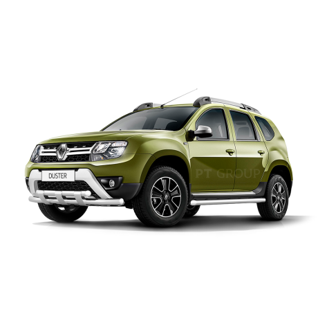 Защита переднего бампера двойная с пластинами d63/63мм (НПС) Renault Duster (2016-н.в.) купить недорого с доставкой в Красногорск