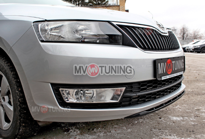 Спойлер переднего бампера (текстурный пластик) для Skoda Rapid (2012-н.в.) купить недорого с доставкой в Красногорск