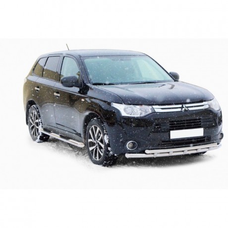 Защита порогов «Труба с проступью» (d76) для Mitsubishi Outlander (2014-2016)(Окрашенное) купить недорого с доставкой в Красногорск