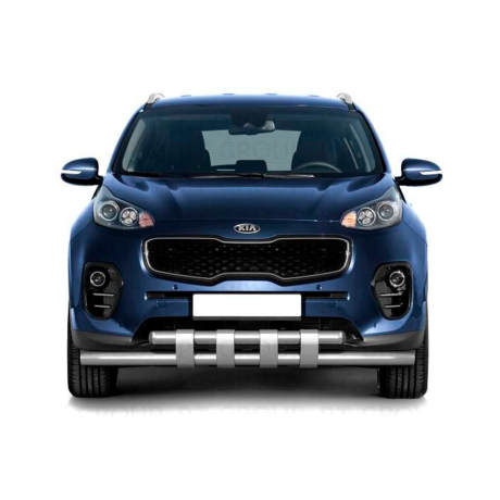 Защита переднего бампера двойная с пластинами d63/63мм (НПС) KIA Sportage (2016-н.в.) купить недорого с доставкой в Красногорск