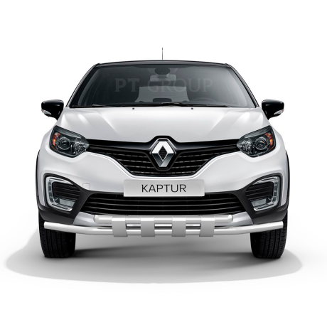Защита переднего бампера двойная с пластинами d63/63мм (НПС) RENAULT Kaptur (2016-н.в.) купить недорого с доставкой в Красногорск