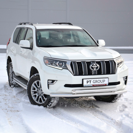 Защита переднего бампера двойная d63/63мм (НПС) TOYOTA LAND CRUISER PRADO 150 (2017-н.в.) купить недорого с доставкой в Красногорск