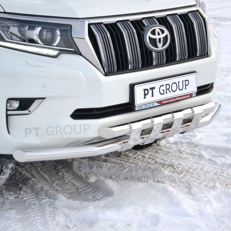 Защита переднего бампера двойная с пластинами d63/63мм (НПС) TOYOTA LAND CRUISER PRADO 150 (2017-н.в.) купить недорого с доставкой в Красногорск