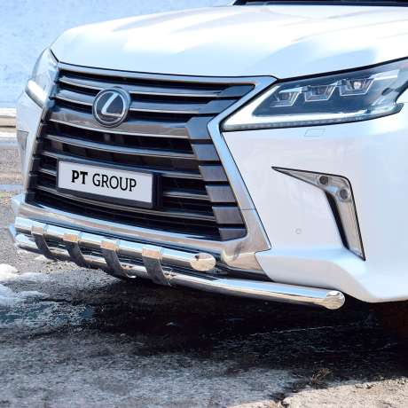 Защита переднего бампера двойная с пластинами d63/63мм (НПС) LEXUS 450D (2015-н.в.) купить недорого с доставкой в Красногорск